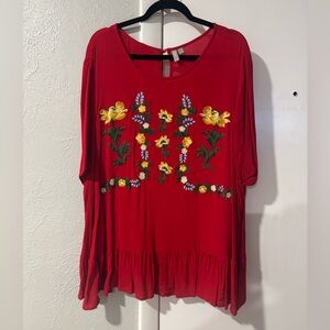 ASOS Red floral embroidered blouse with ruffle hem #floralblouse #asos size 24